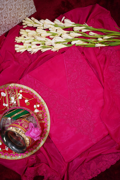Rani Pink Banarasi Organza Suit Set