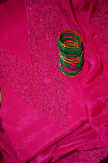 Rani Pink Banarasi Organza Suit Set