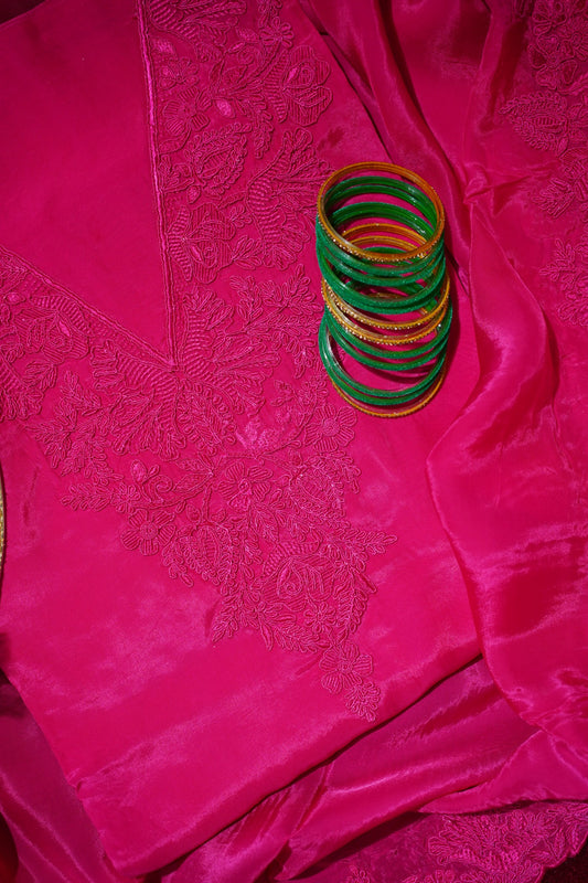 Rani Pink Banarasi Organza Suit Set