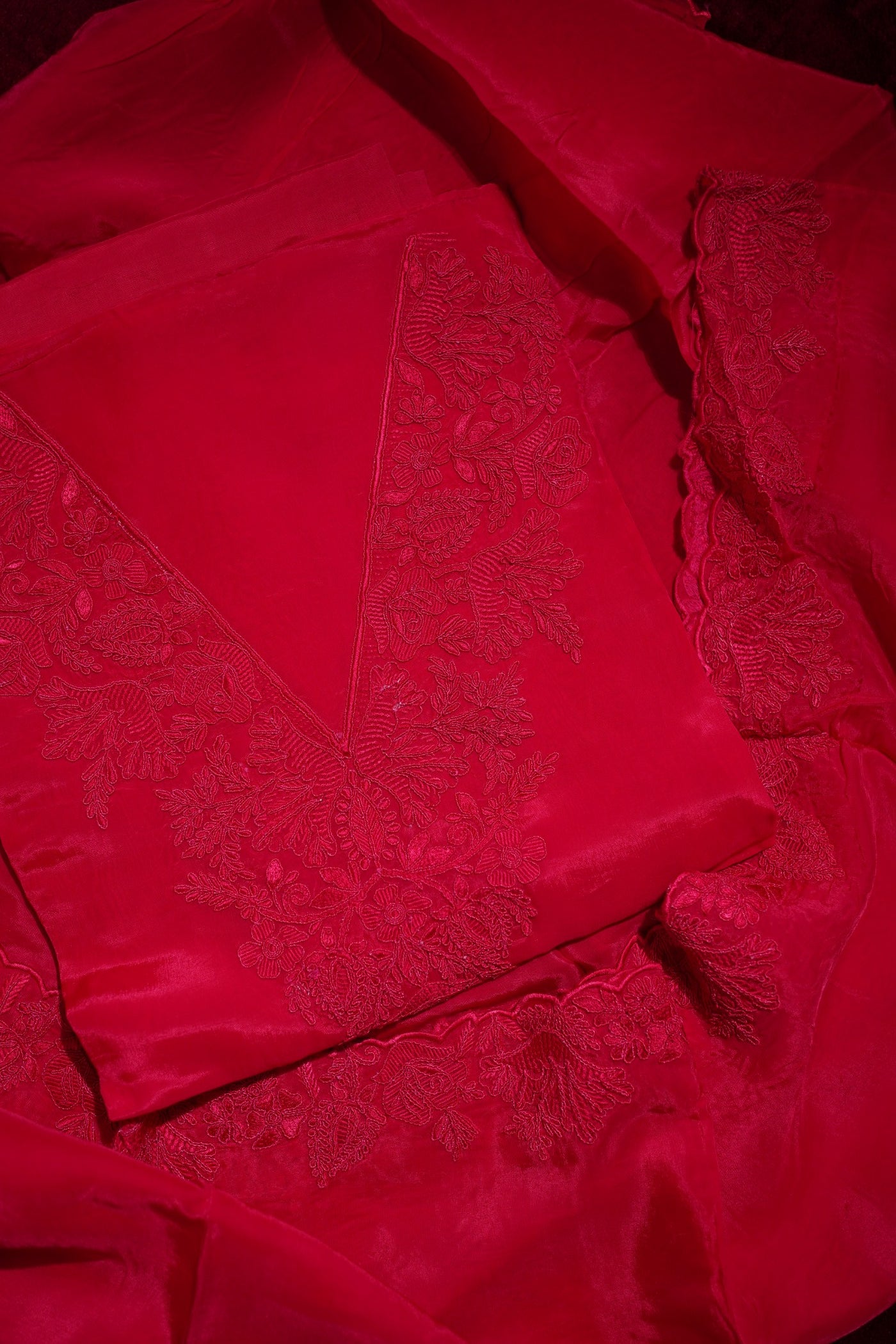 Red Banarasi Organza Suit Set
