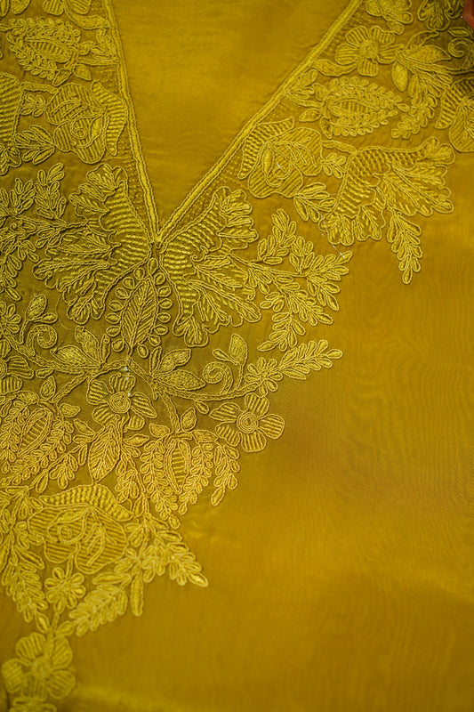 Mustard Yellow Banarasi Unstitched Suit Set