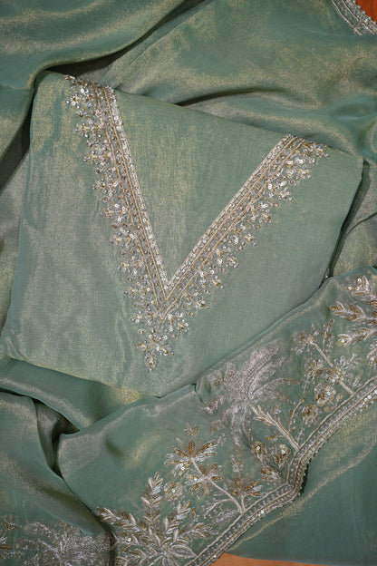 Emerald Feather Tissue Dori Embroidered Kurta Set