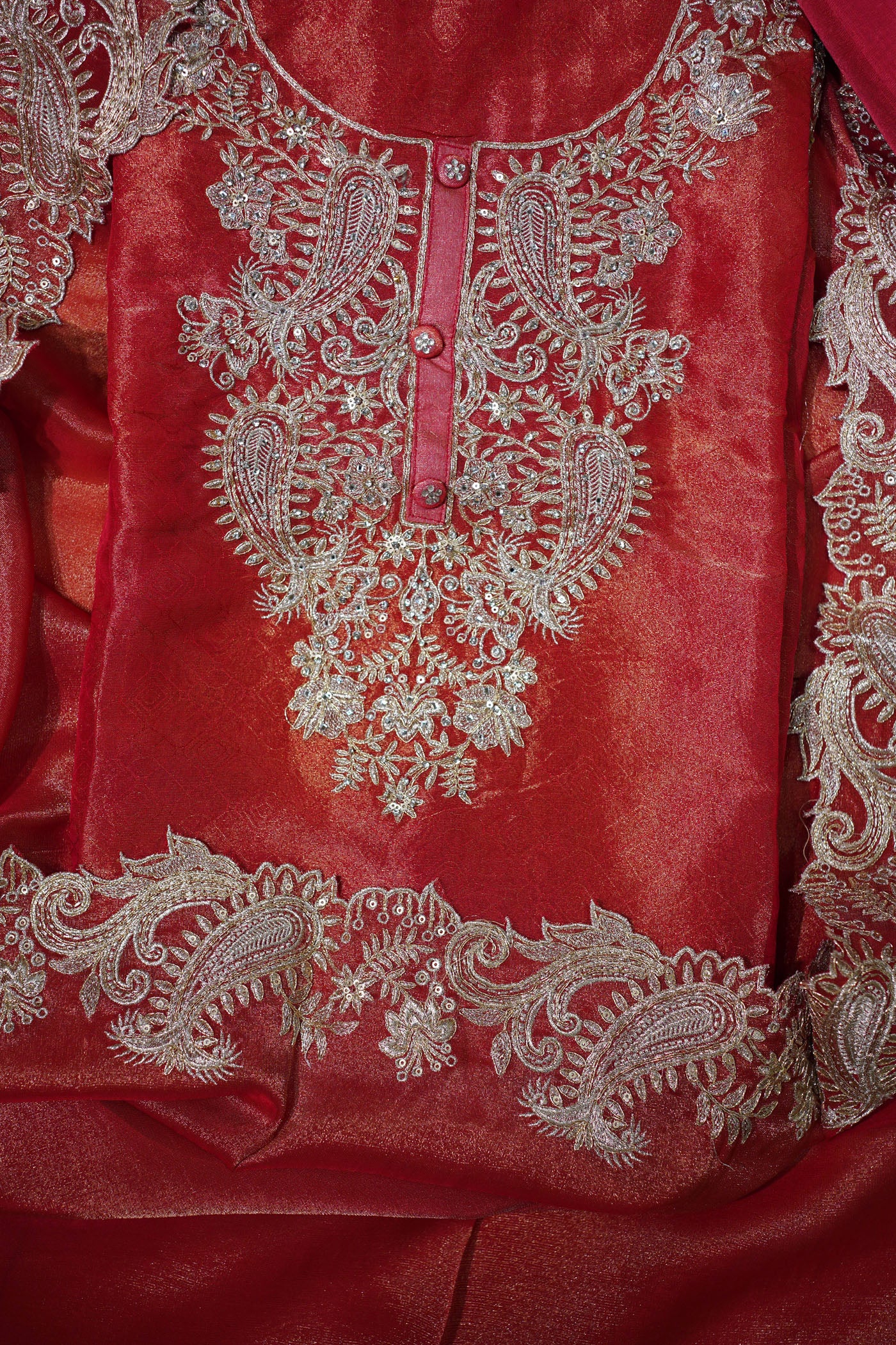 Noor Scarlet Tissue Silk Kurta Set