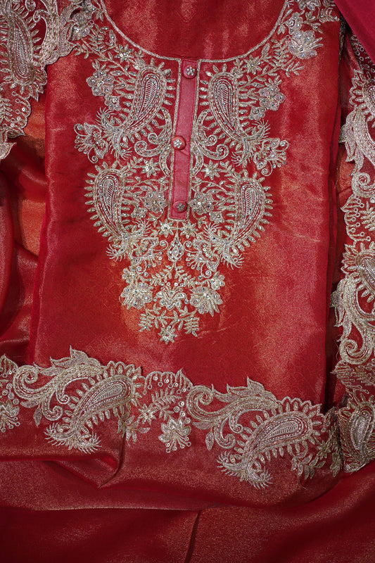Noor Scarlet Tissue Silk Kurta Set