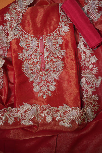 Noor Scarlet Tissue Silk Kurta Set