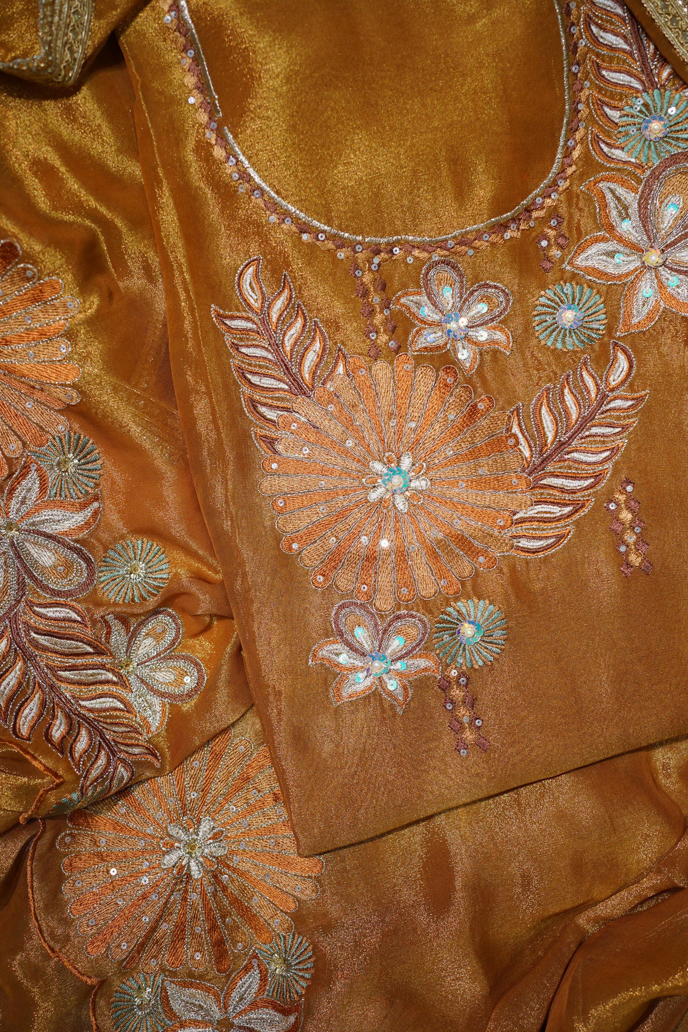 Amber Bloom Feather Tissue Kurta Set