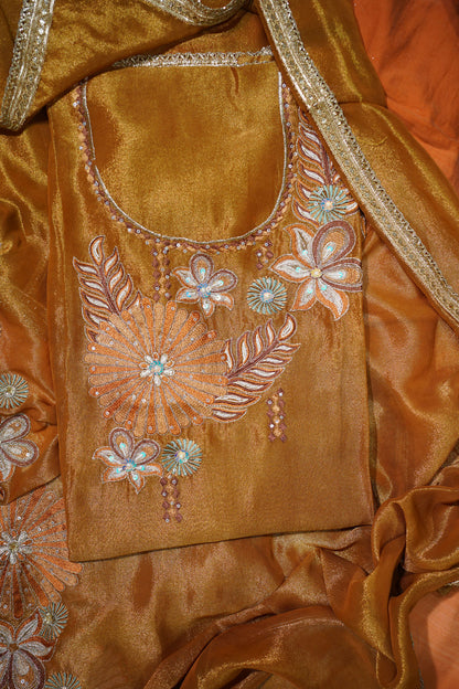 Amber Bloom Feather Tissue Kurta Set