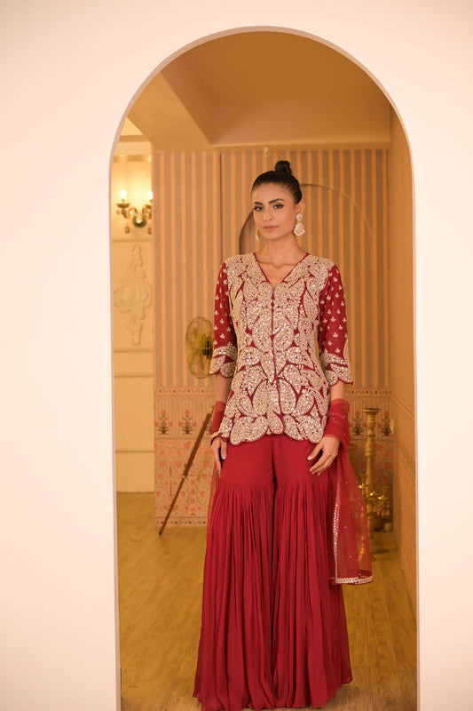 Crimson Red Gharara Set