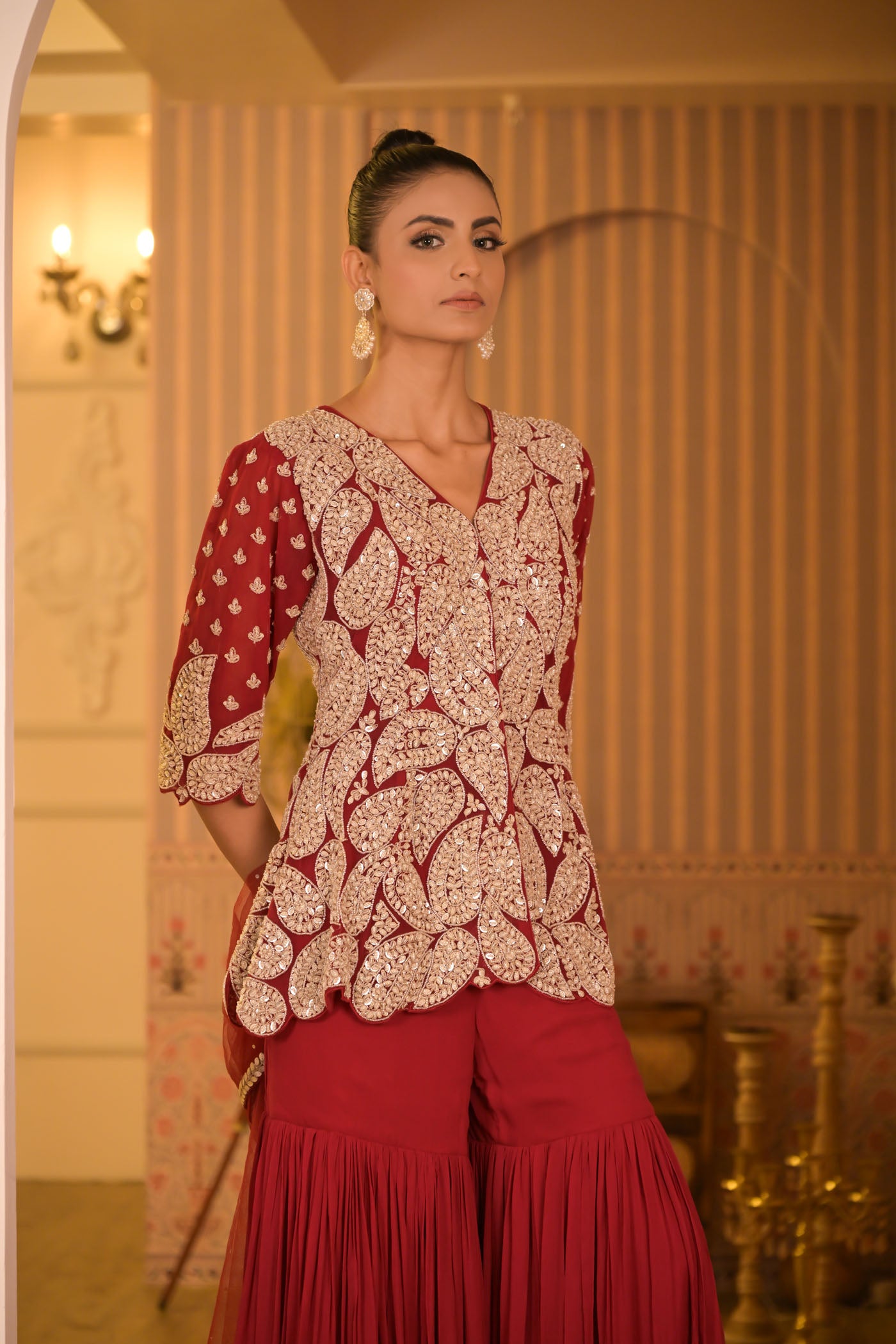Crimson Red Gharara Set