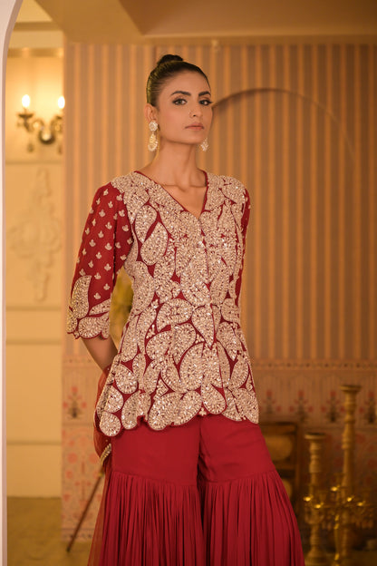 Crimson Red Gharara Set