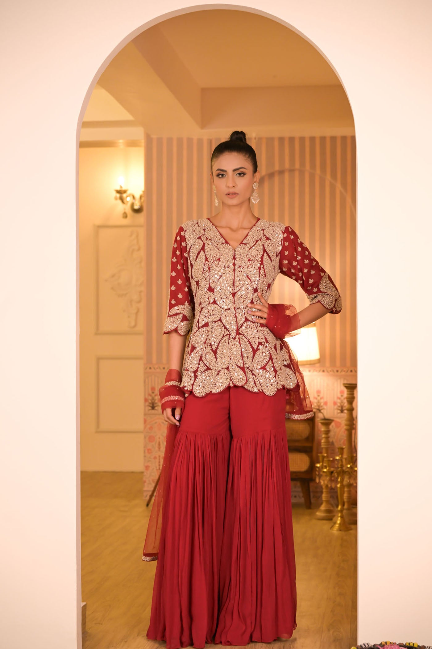 Crimson Red Gharara Set