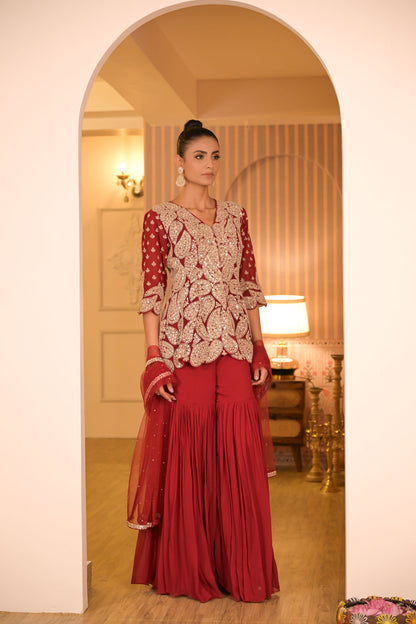 Crimson Red Gharara Set