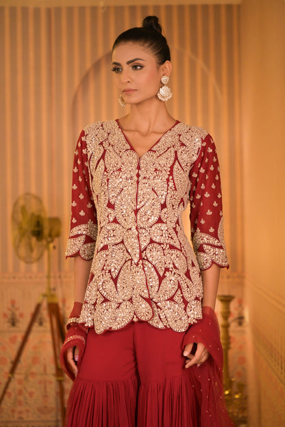 Crimson Red Gharara Set