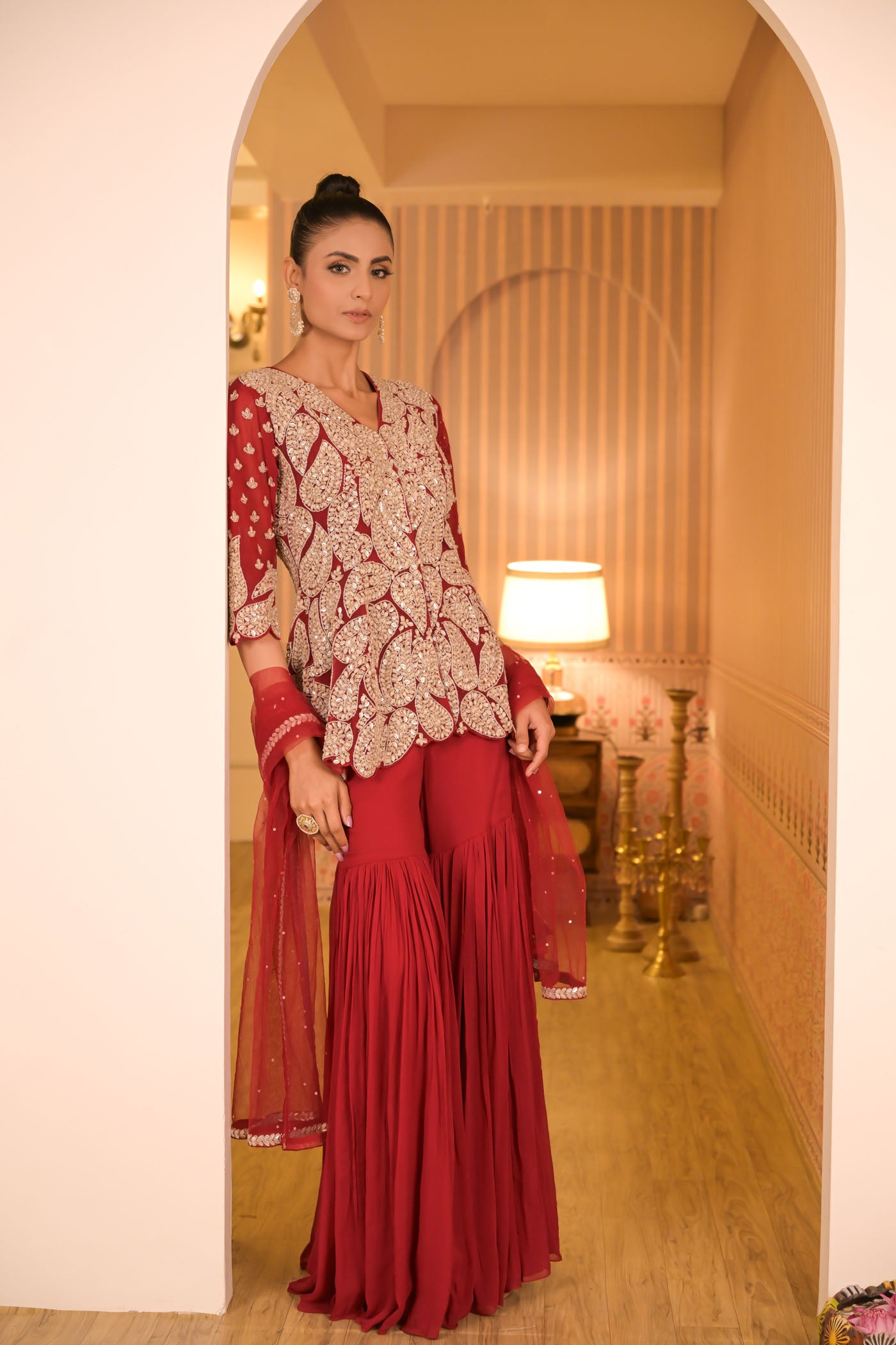 Crimson Red Gharara Set