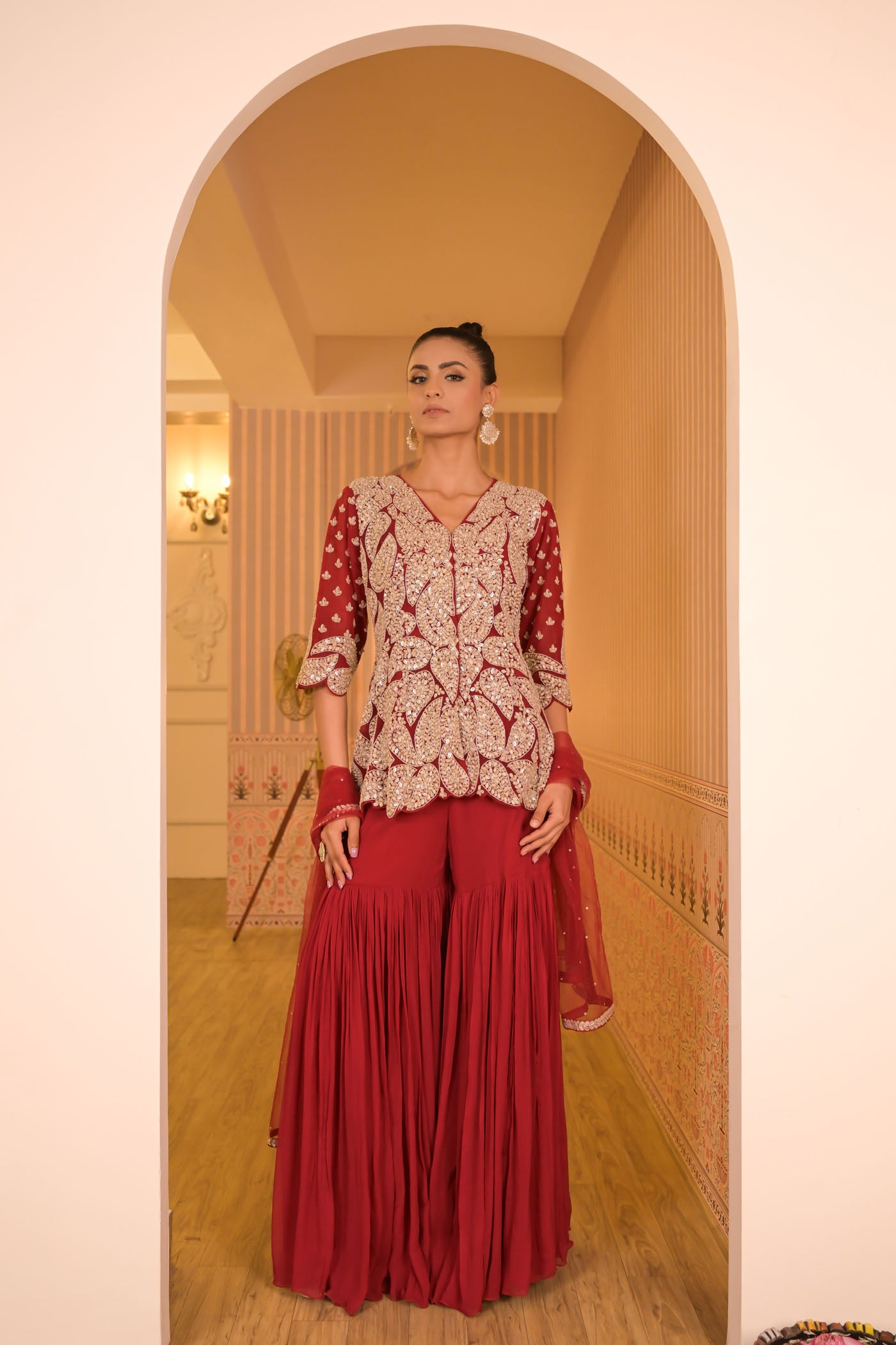 Crimson Red Gharara Set
