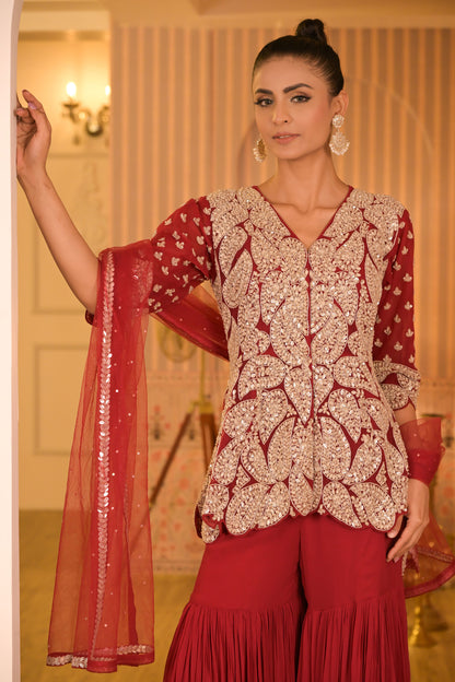 Crimson Red Gharara Set
