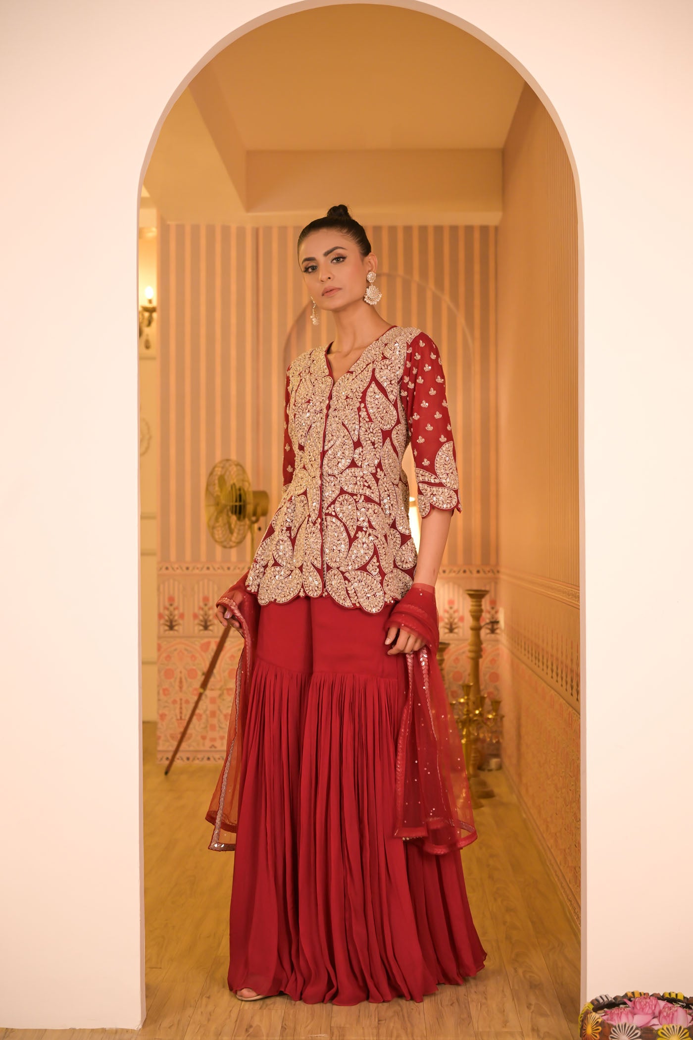 Crimson Red Gharara Set