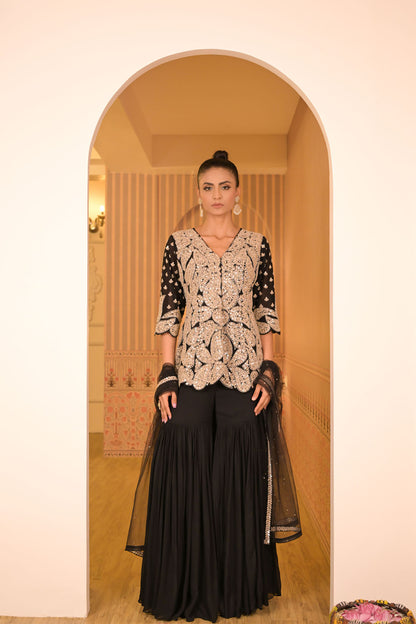 Black Peplum Ghara Set