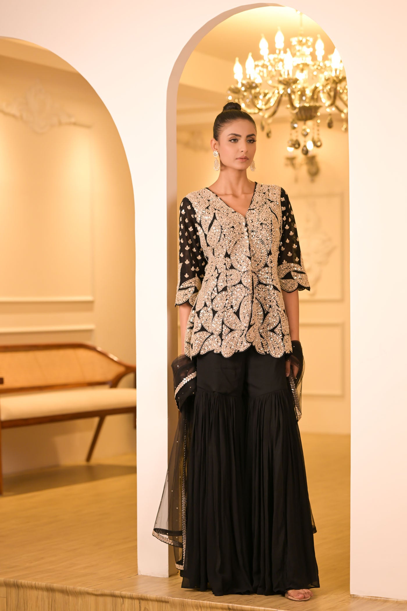 Black Peplum Ghara Set