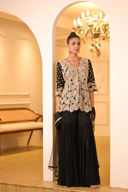 Black Peplum Ghara Set