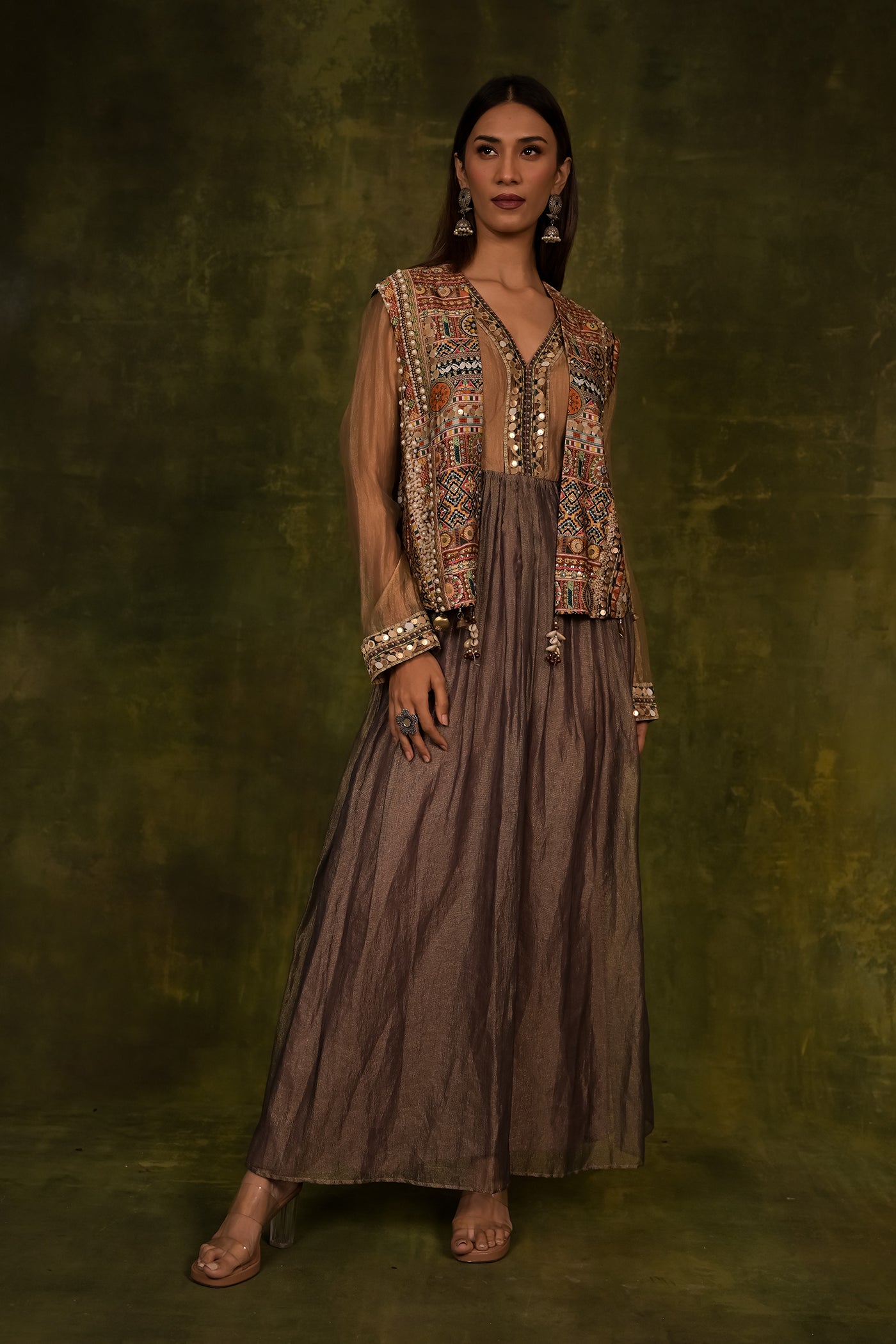 Elegant Printed Short jacket with one piece