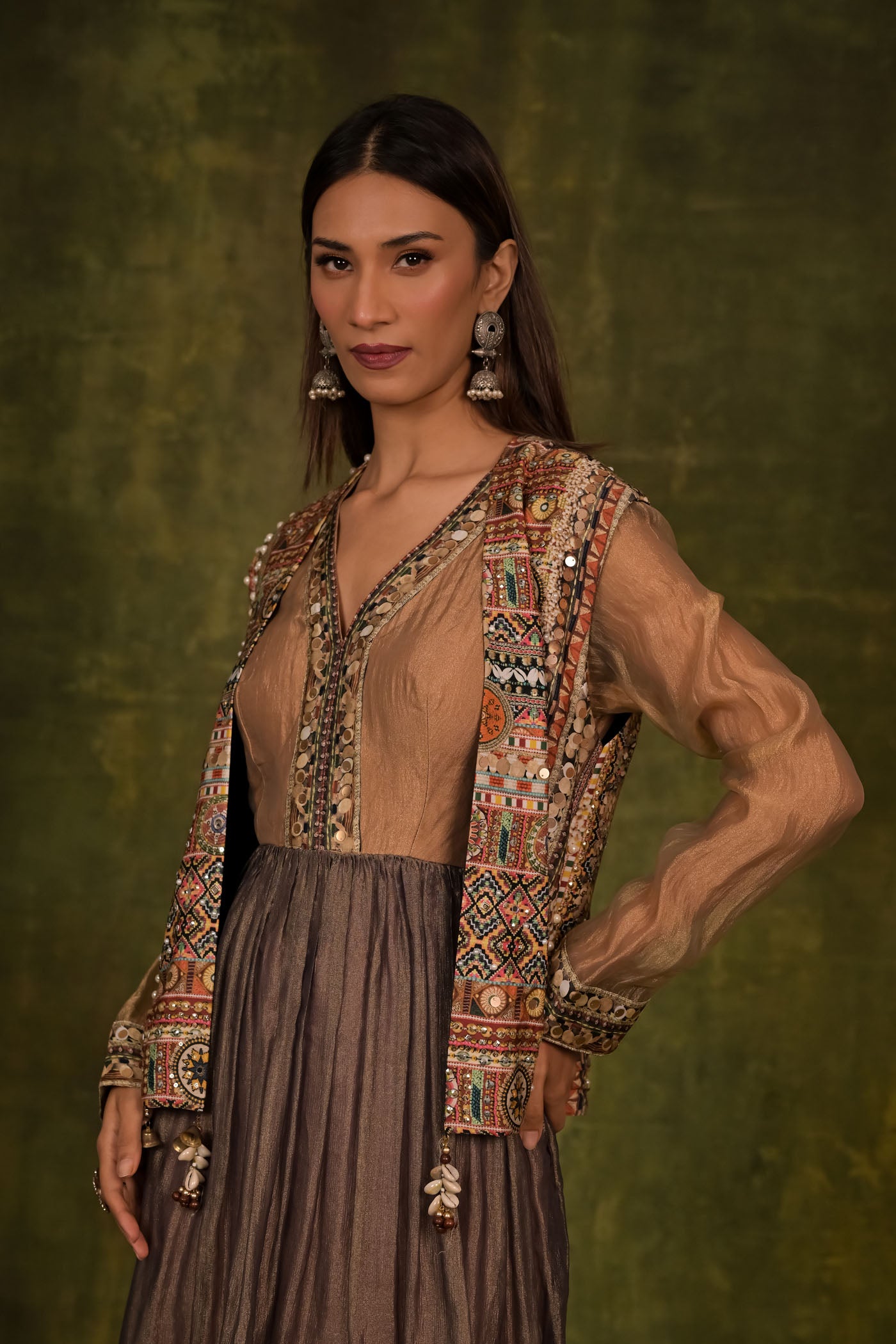 Beautiful party wear Crop top with kaftan chokha