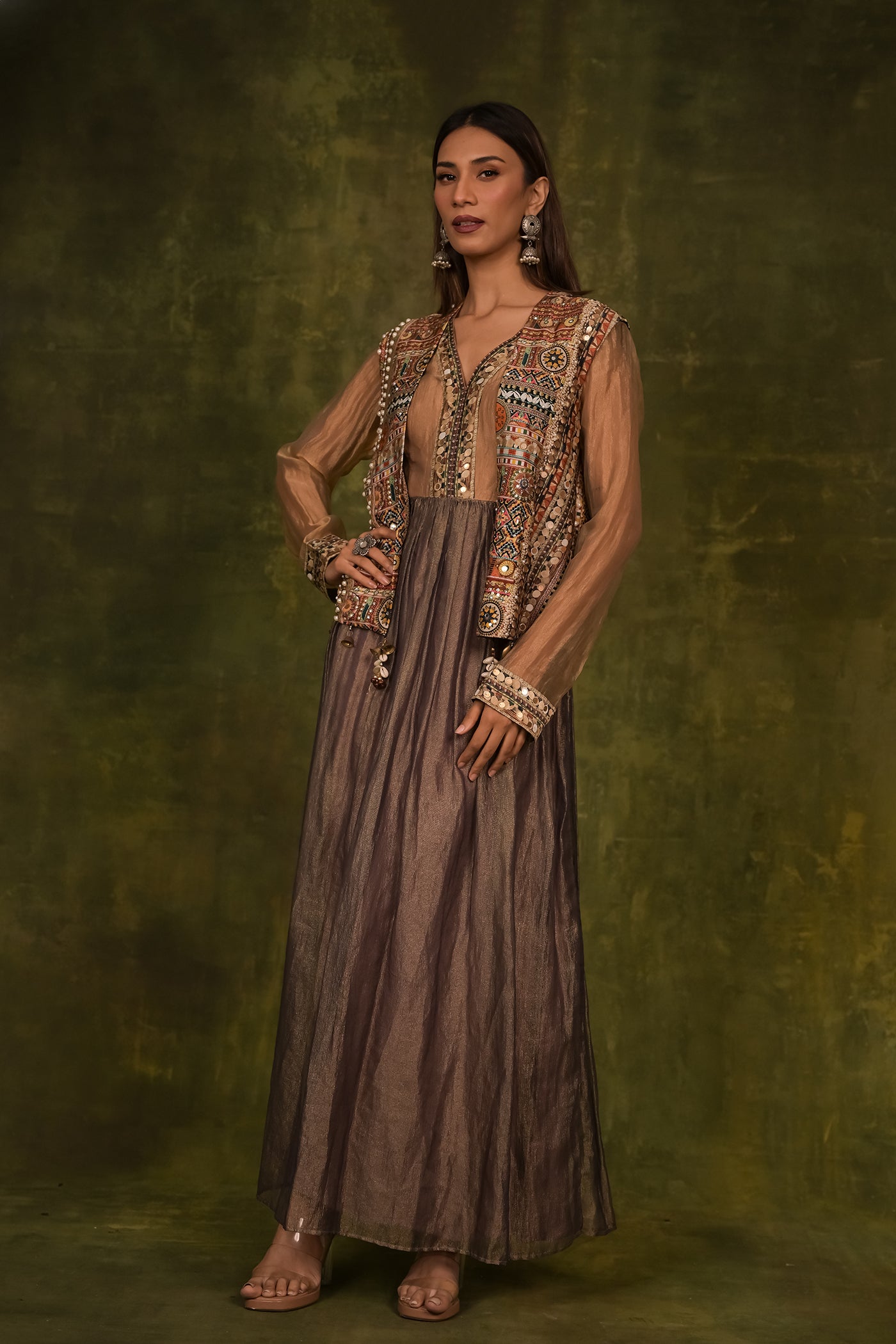 Elegant Printed Short jacket with one piece