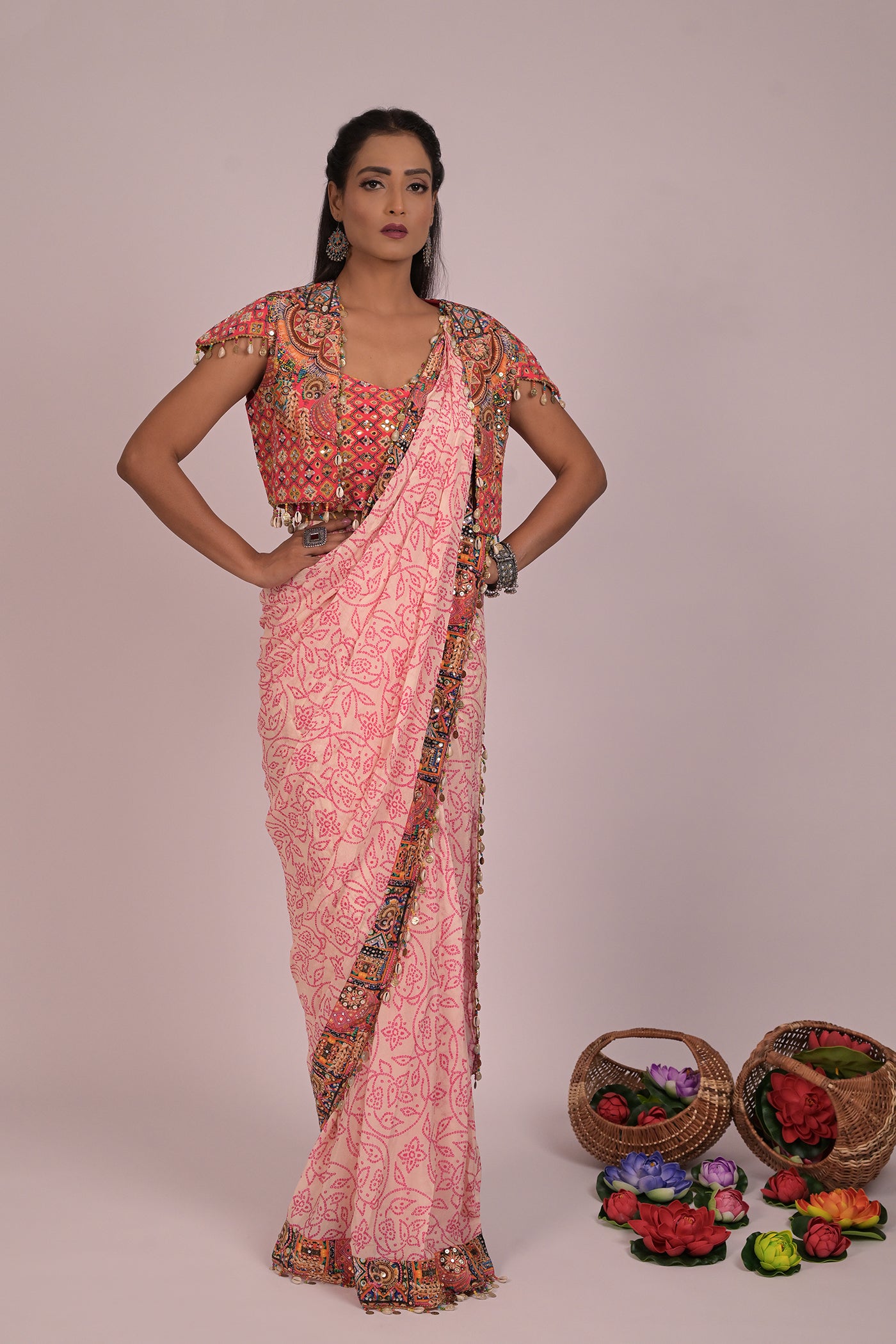 Light pink drape saree