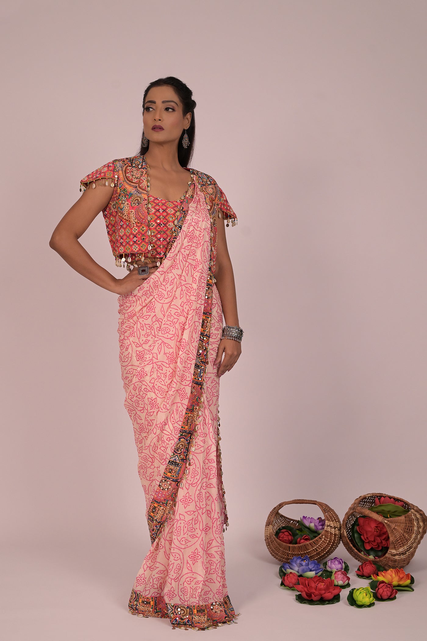 Light pink drape saree