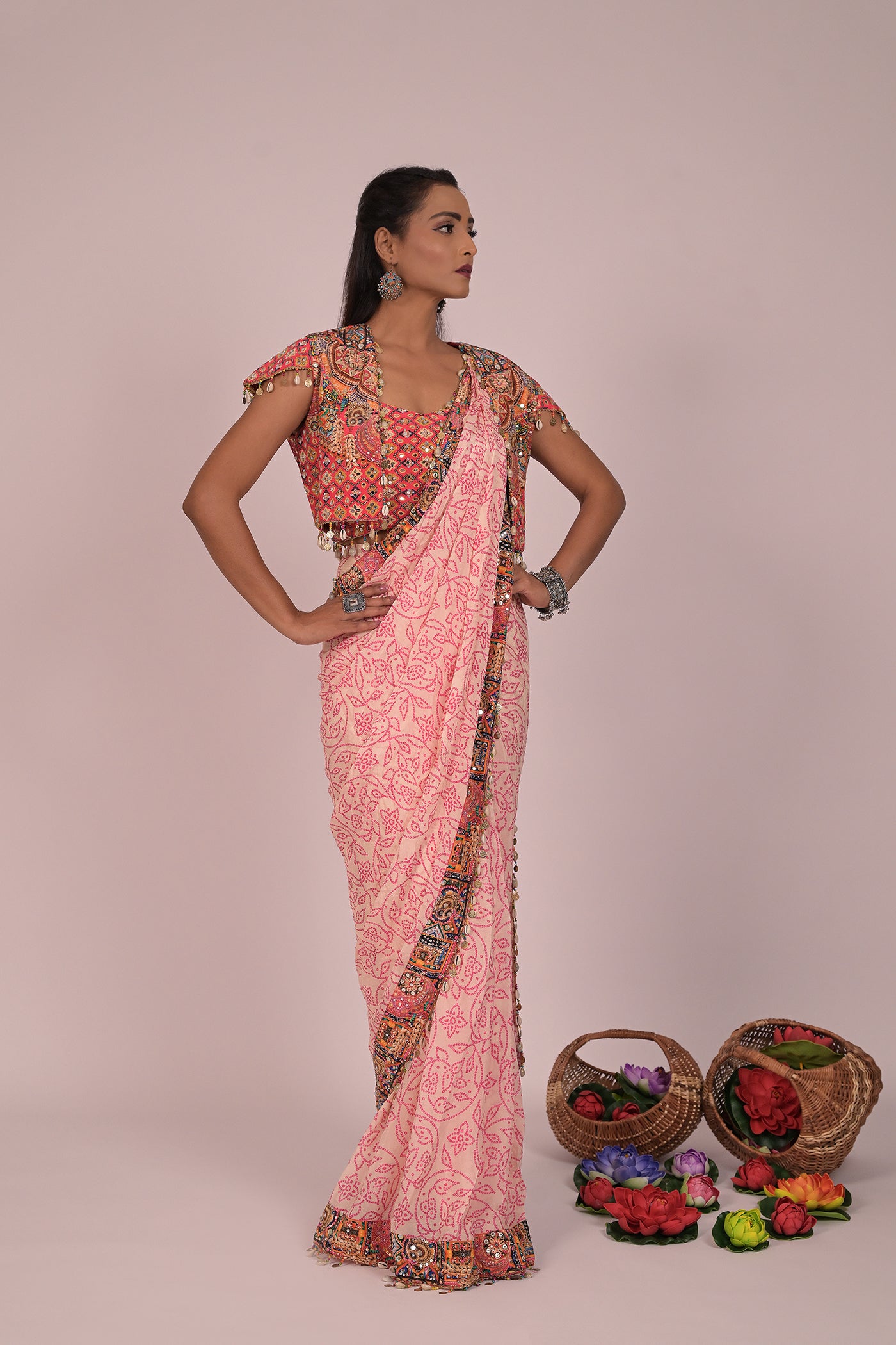 Light pink drape saree