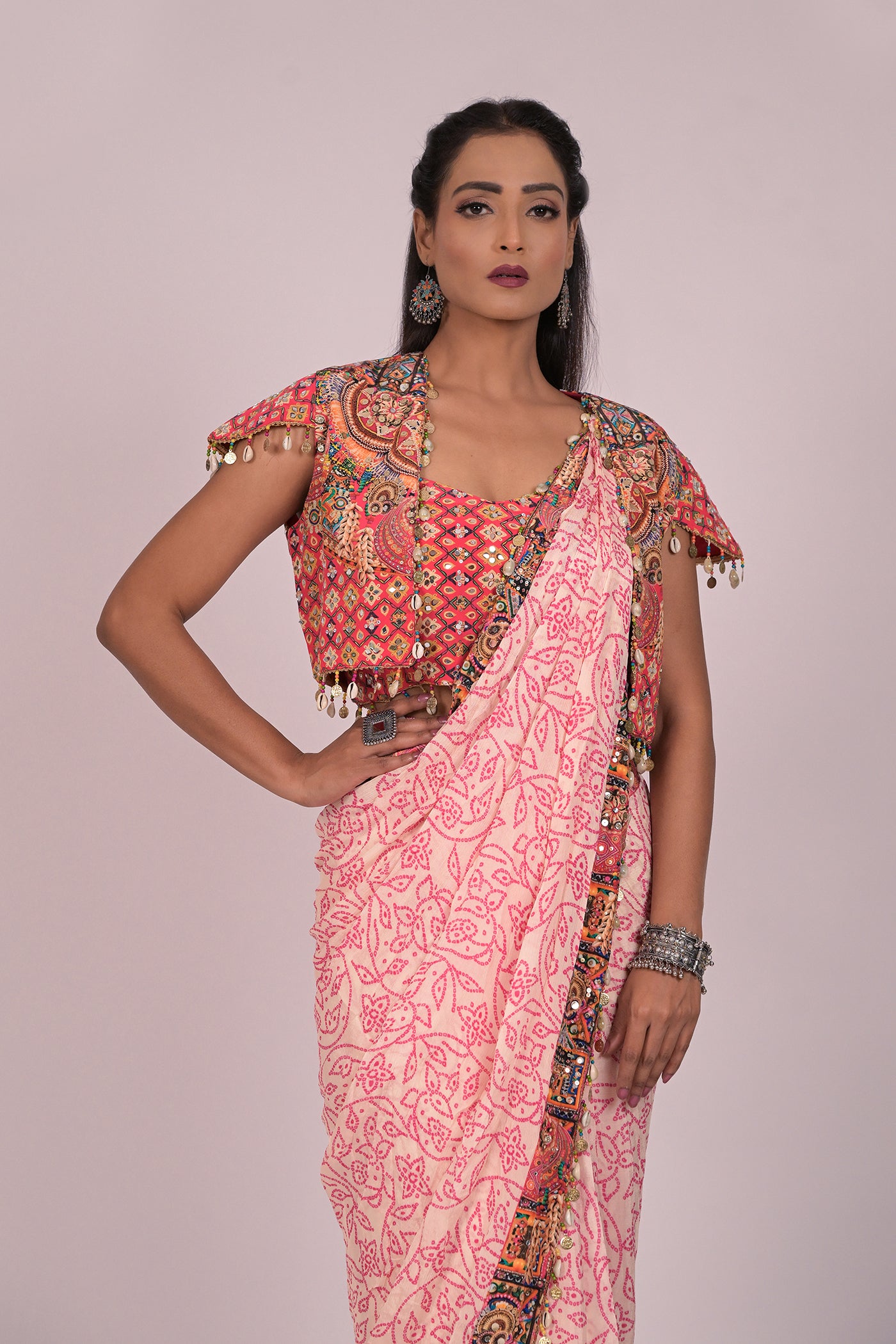 Light pink drape saree