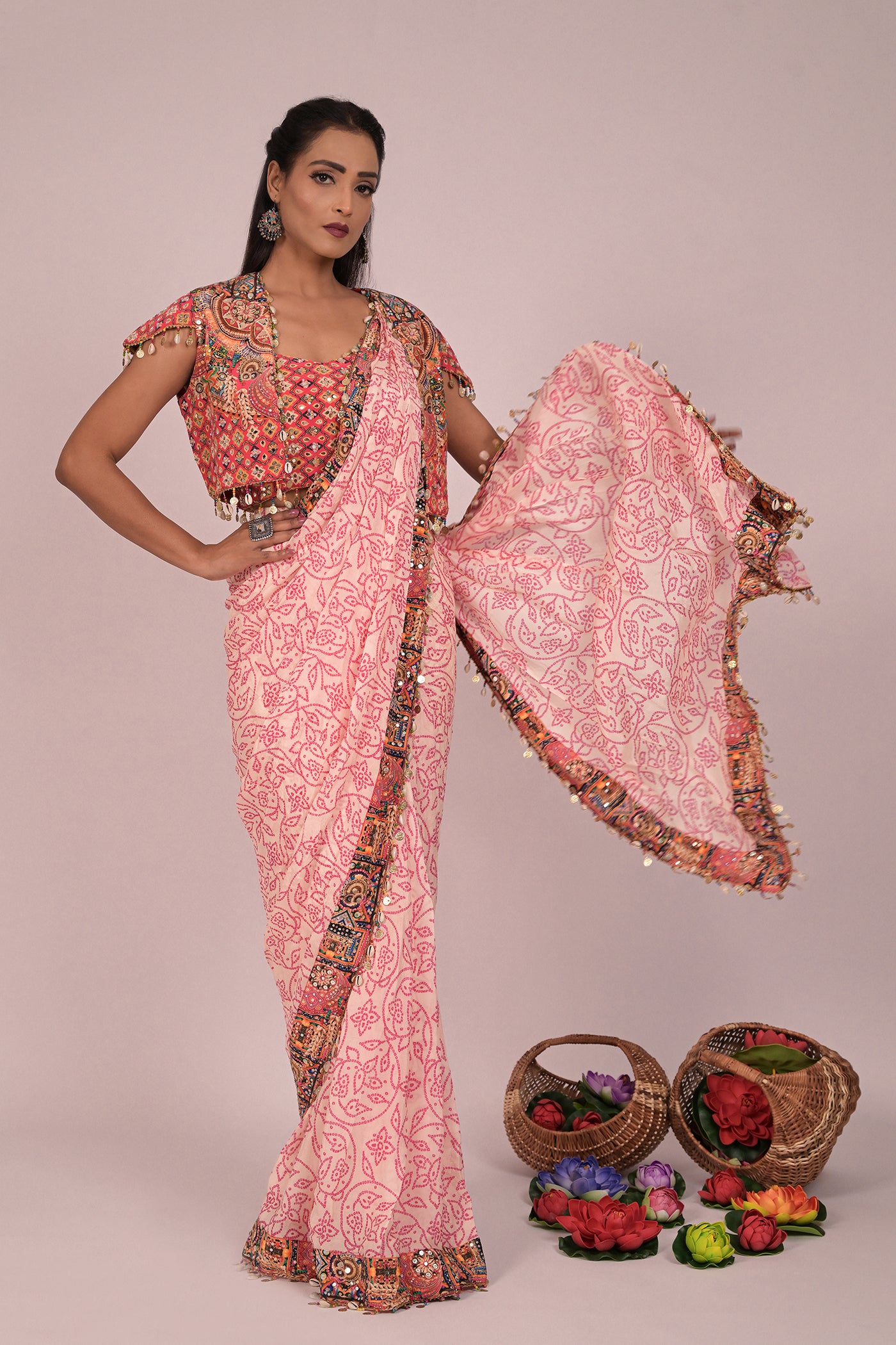 Light pink drape saree