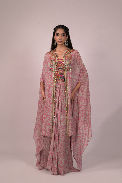 Beautiful crop top with drape skirt and cape