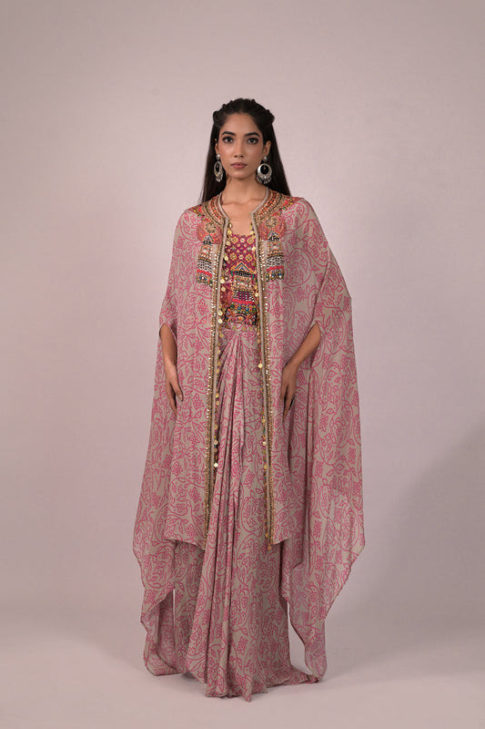 Beautiful crop top with drape skirt and cape