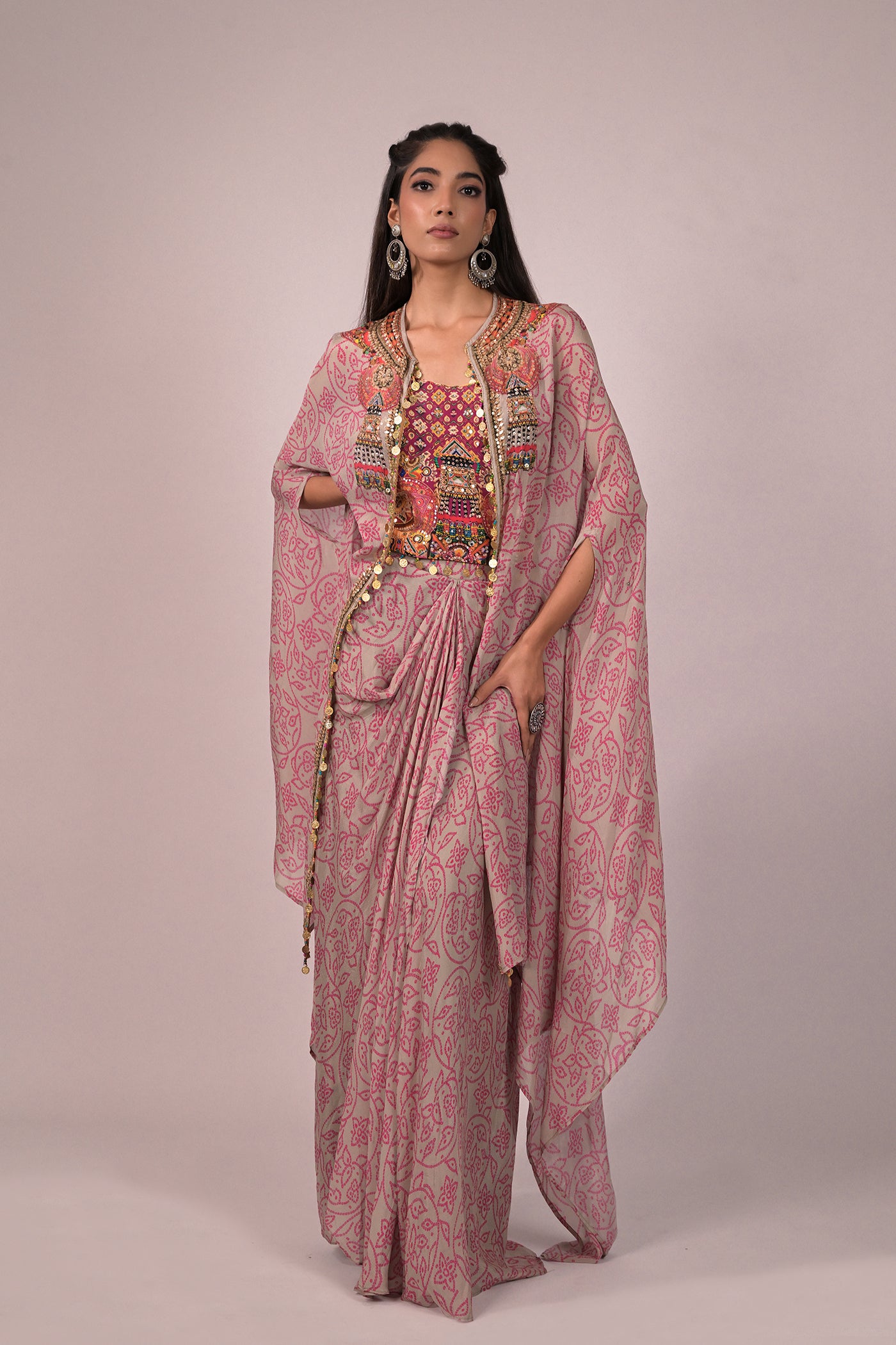 Beautiful crop top with drape skirt and cape