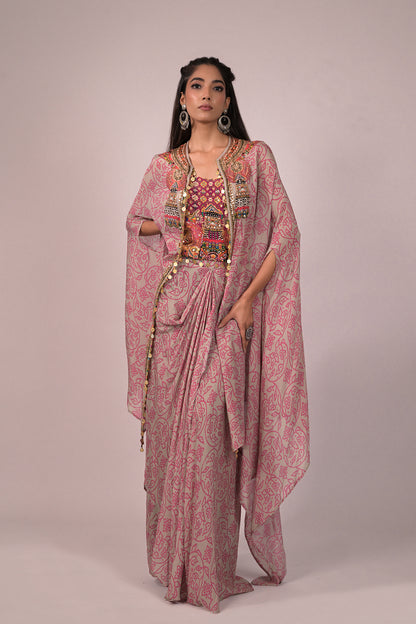 Beautiful crop top with drape skirt and cape