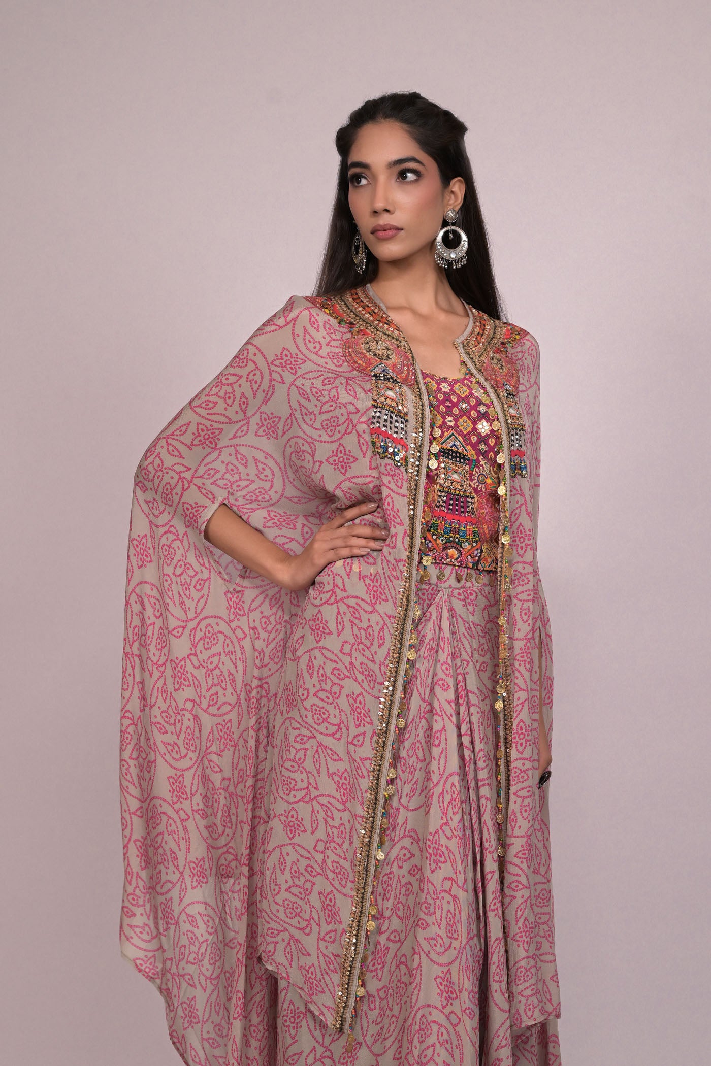 Beautiful crop top with drape skirt and cape