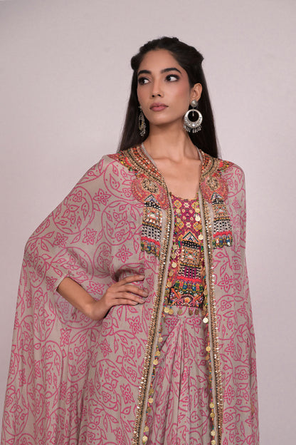 Beautiful crop top with drape skirt and cape