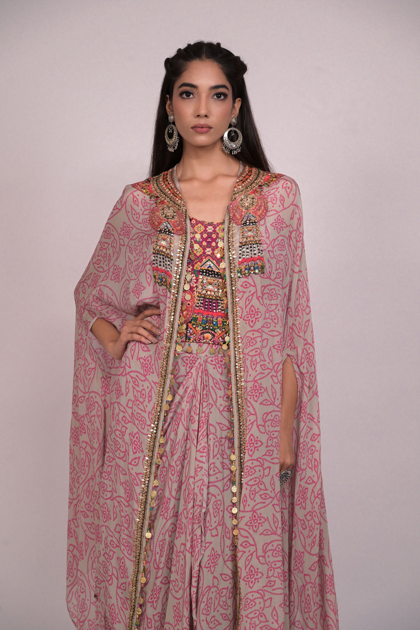 Beautiful crop top with drape skirt and cape