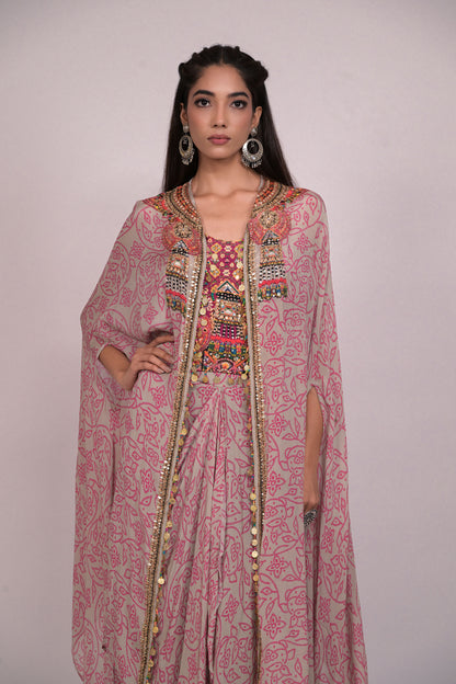 Beautiful crop top with drape skirt and cape