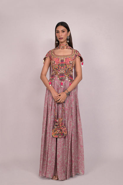 Designer crop top with skirt and chokar dupatta