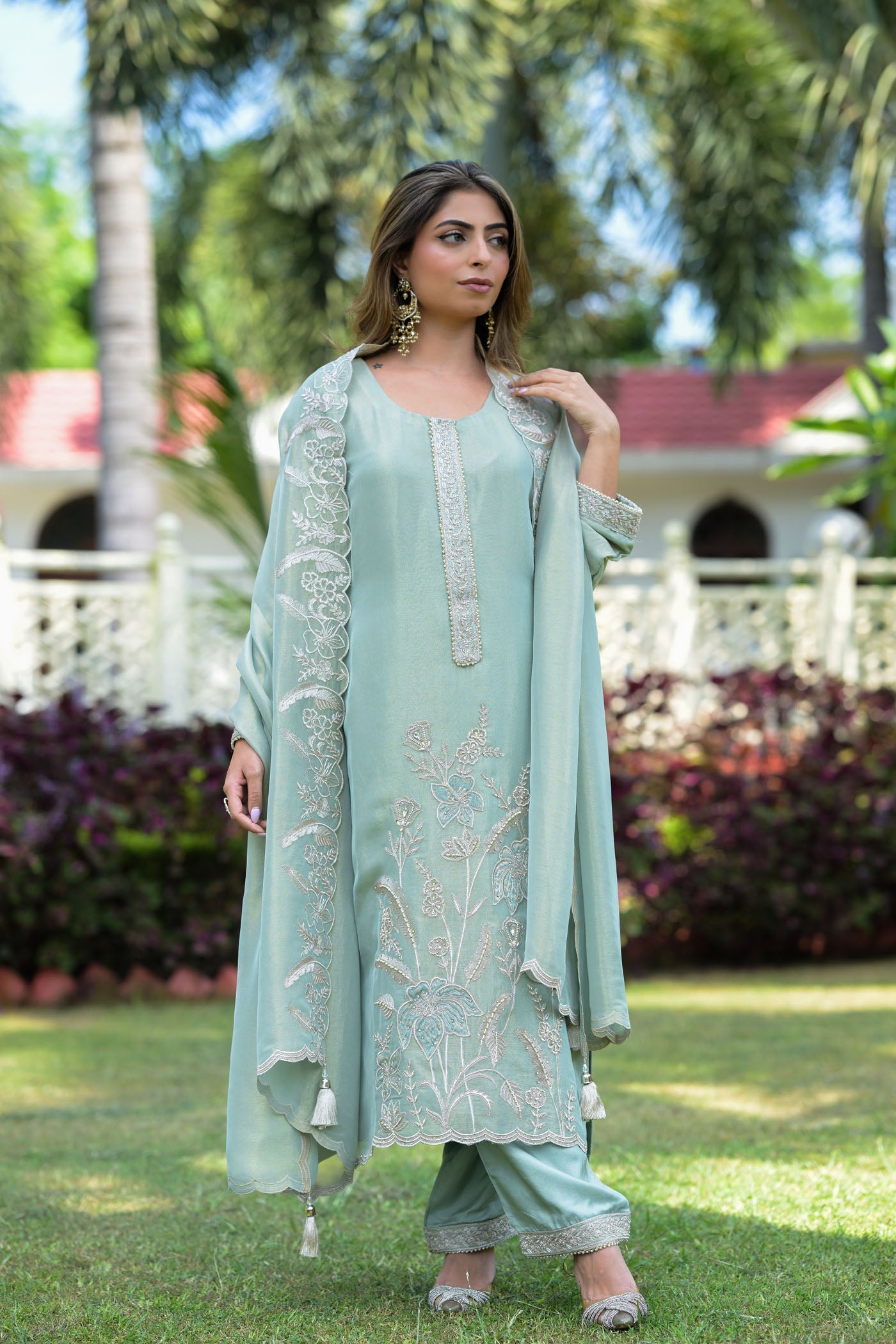 Teal Blue Embroidered kurta Set