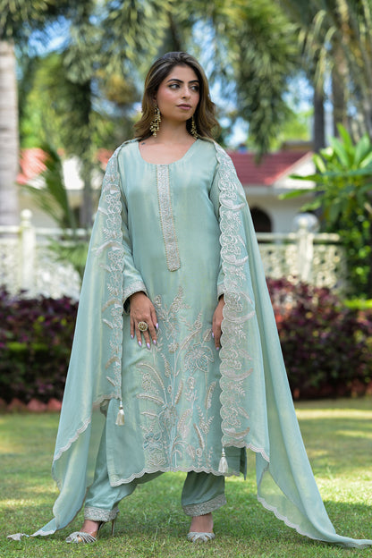 Teal Blue Embroidered kurta Set