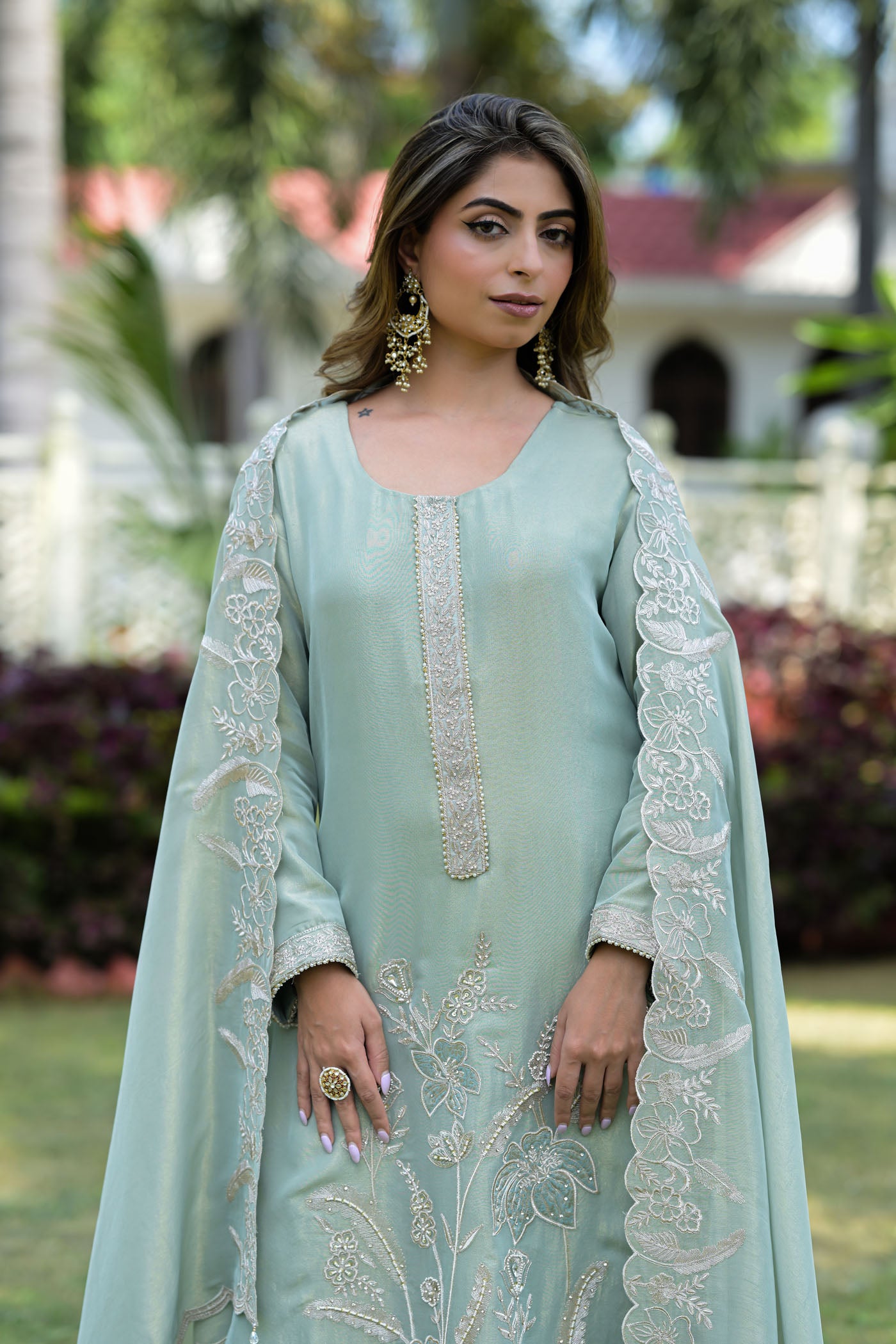 Teal Blue Embroidered kurta Set