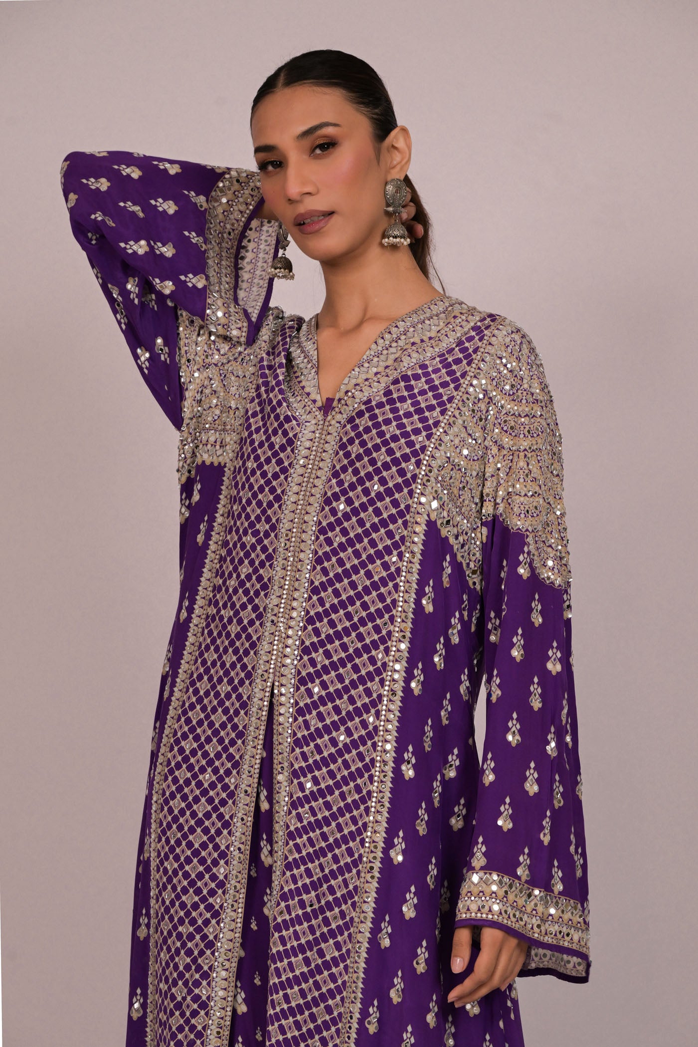 Amethyst Mirror Embroidered Long Kurta Set