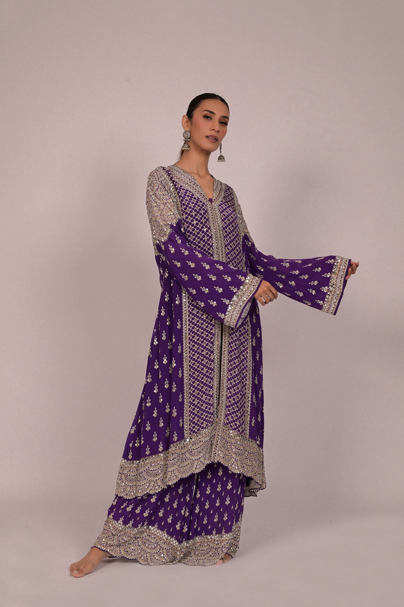 Amethyst Mirror Embroidered Long Kurta Set
