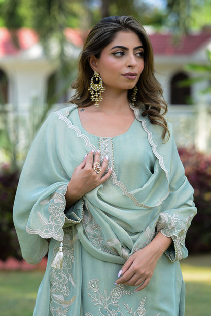 Teal Blue Embroidered kurta Set