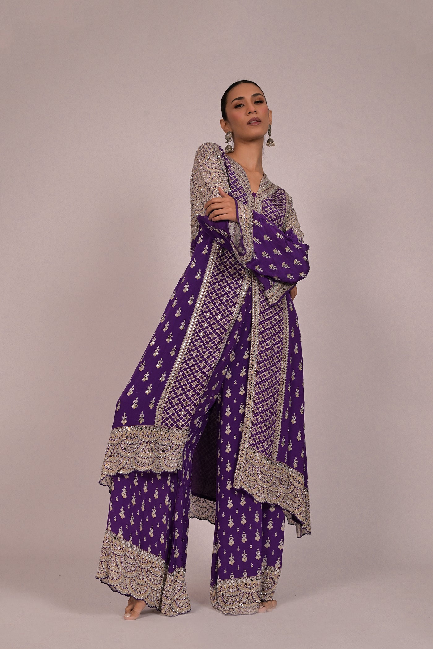 Amethyst Mirror Embroidered Long Kurta Set