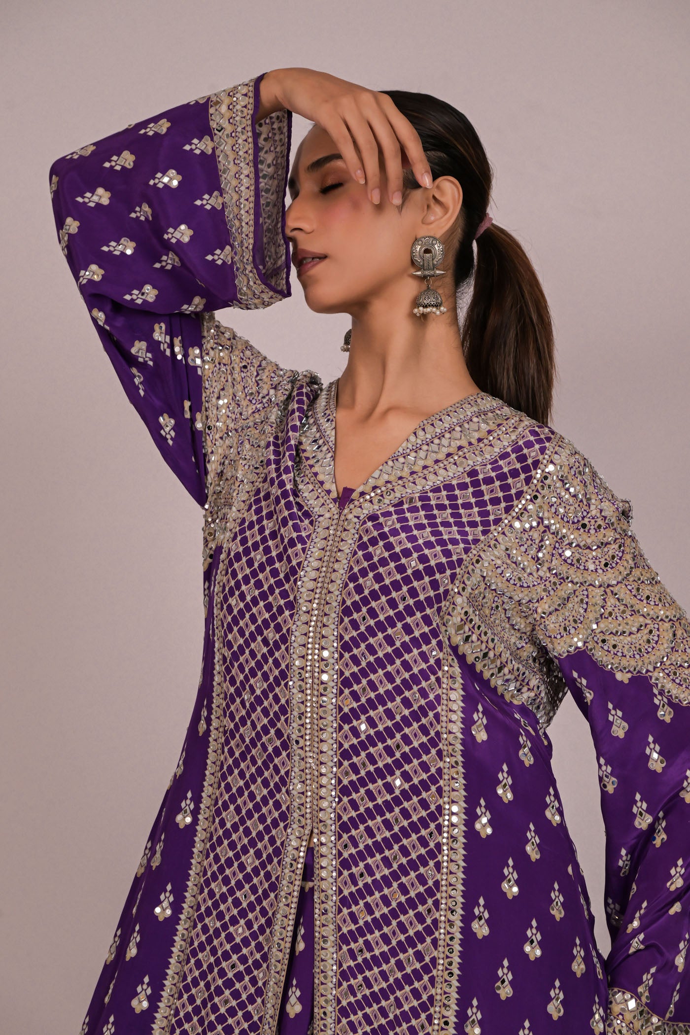 Amethyst Mirror Embroidered Long Kurta Set