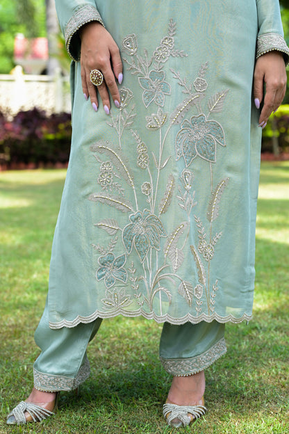 Teal Blue Embroidered kurta Set